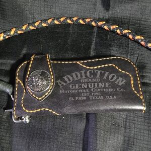 Addiction Black Leather Wallet with Orange Stitching